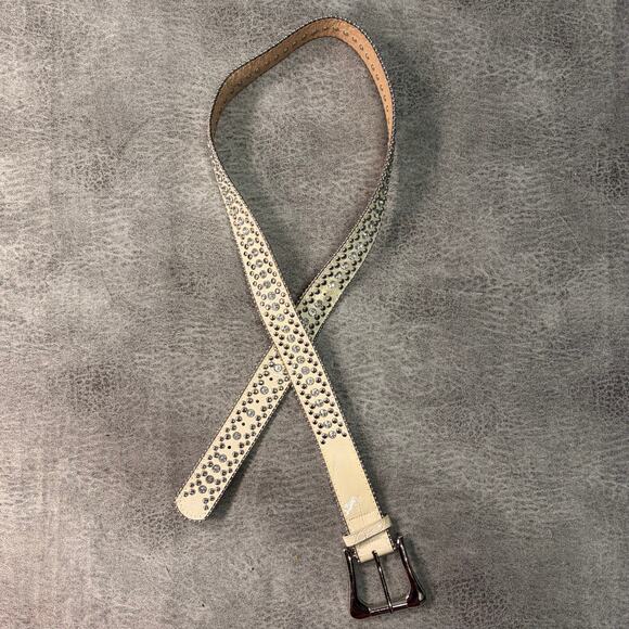 other Accessories - Cream Leather Embellished Rhinestone Belt